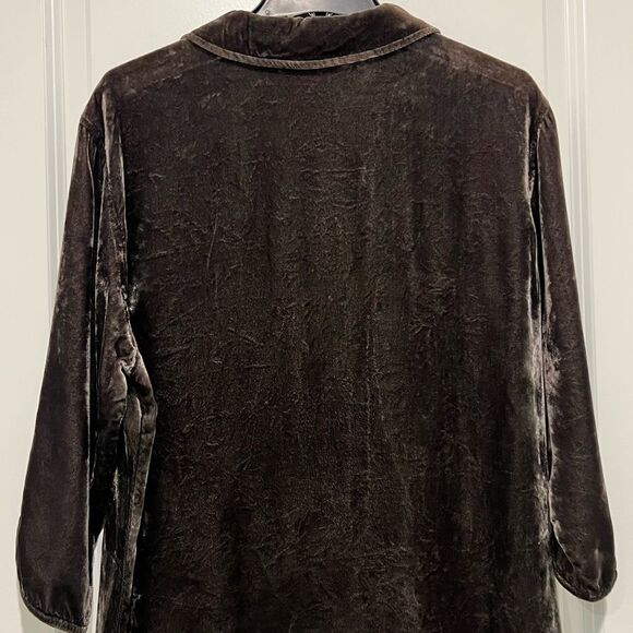 Vintage J. Jill Women's Crushed Velvet Button Up Blouse 3/4 Sleeves Brown L (14) - Picture 7 of 12